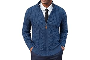 PJ PAUL JONES Mens Cardigan Sweater Full Zip Up Stand Collar Cardigans Long Sleeve Knitted Sweaters