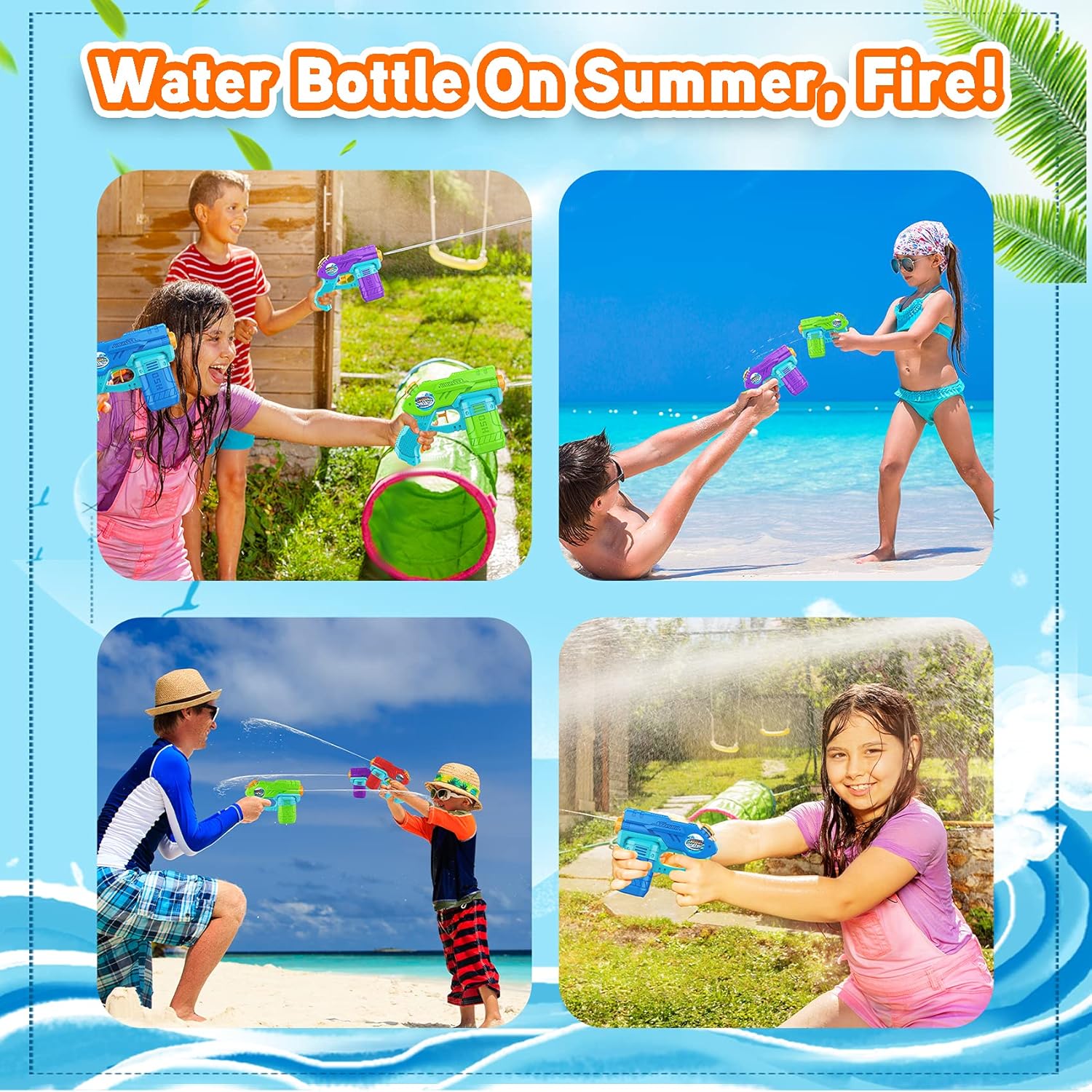 AOLUXLM Water Guns, 4 Packs Water Toys for Kids, Small Water Pistols for Boys 3+ Years Old, Water Blaster with 135ml Capacity for Outdoor Beach Pool Fun: Toys & Games