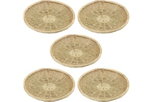 GNIEMCKIN 5 PCS 9.8 inch Bamboo Paper Plate Holder, Hand Weave wicker plate holders for Parties, Picnic, and Barbecue, Reusable.