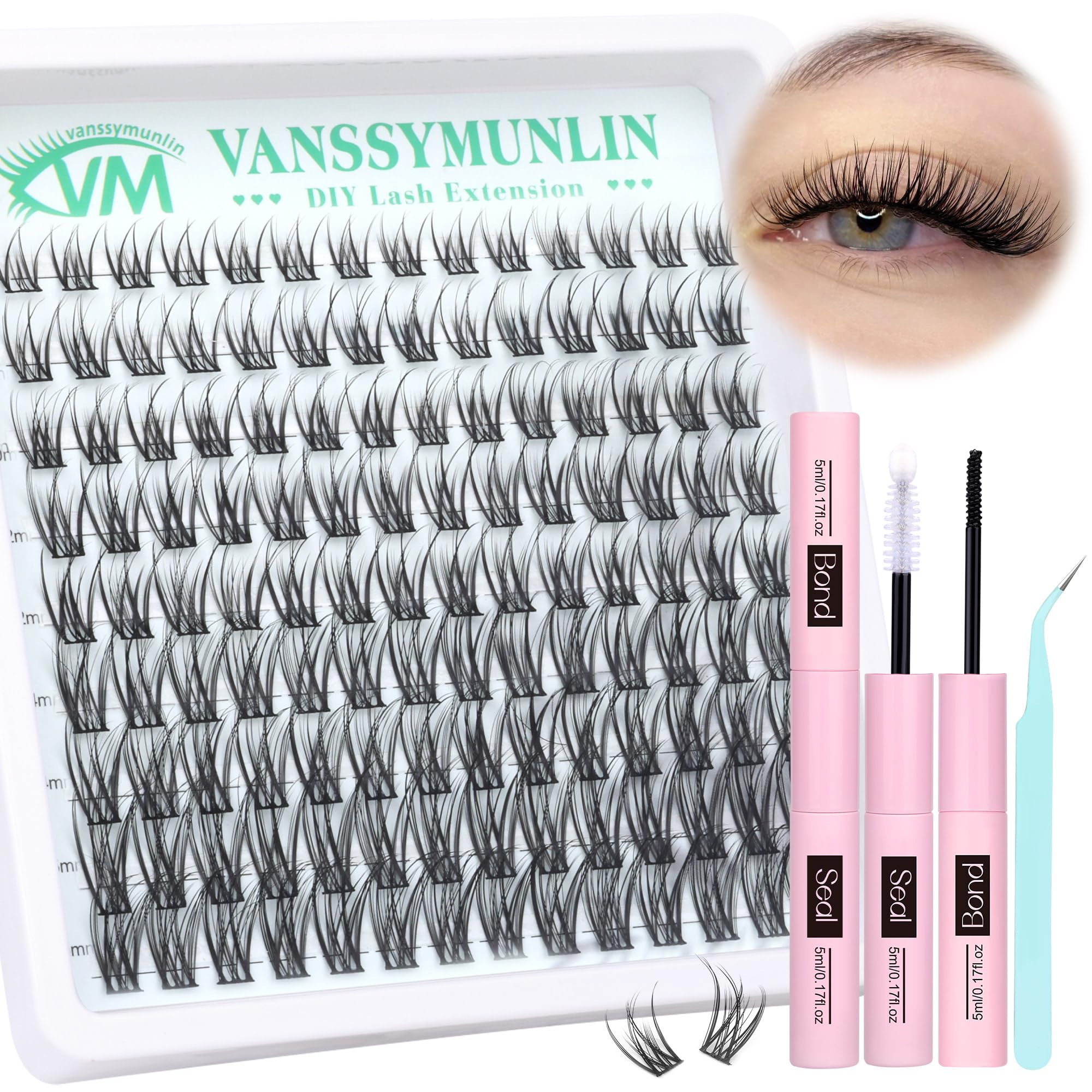 Photo 1 of Wispy Lash Clusters Kit Natural Lash Extension Kit 8-16mm Cluster Eyelash Extensions Kit Individual Lashes C Curl Eyelash Clusters Lashes Kit with Lash Bond and Seal,Tweezers for Self Use