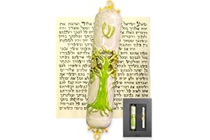 Zivosely Exquisite Enamel Design Mezuzah with Scroll, Easy Install Use Double-Sided Tape, Tree of Life Theme Mezuzah for Door with Crystal Diamond Accent for Any Memorable Jewish Occasions, 3.8”