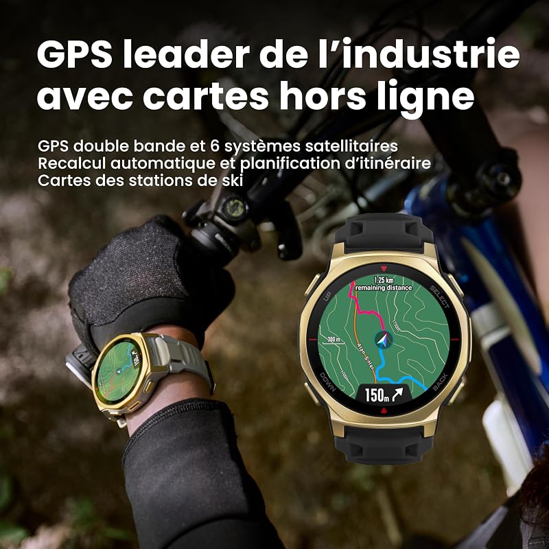 T-Rex 3 Pro Montre Connectée Outdoor 44mm – Écran AMOLED Saphir, Flashlight, Lunette Titane, GPS, Cartes Hors Ligne, 17 Jours Autonomie, 180+ Modes Sport, Smartwatch pour Android iPhone