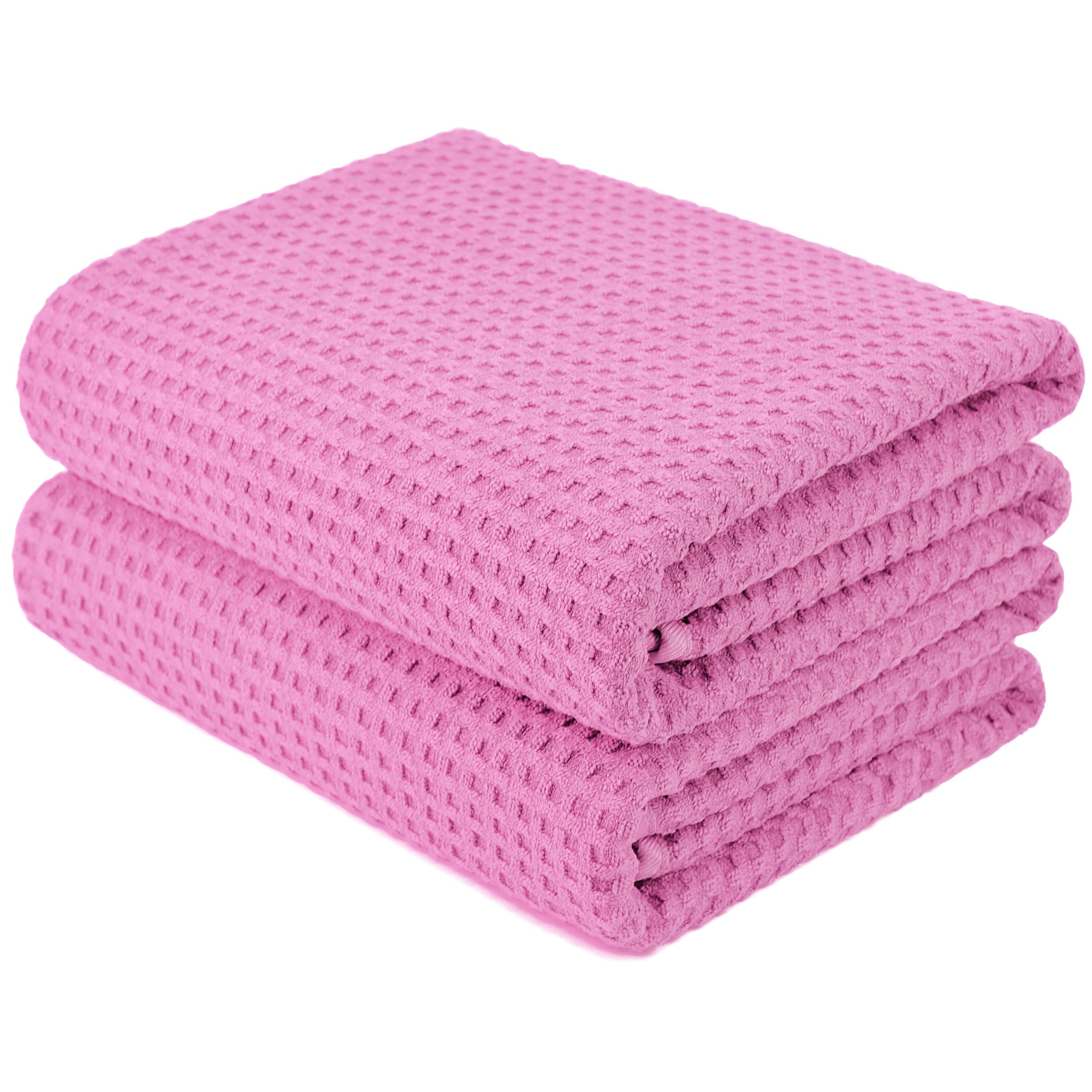 POLYTE Microfibre Oversize Quick Dry Lint Free Bath Towel, 76 x 152 cm, Set of 2 (Pink, Waffle Weave)