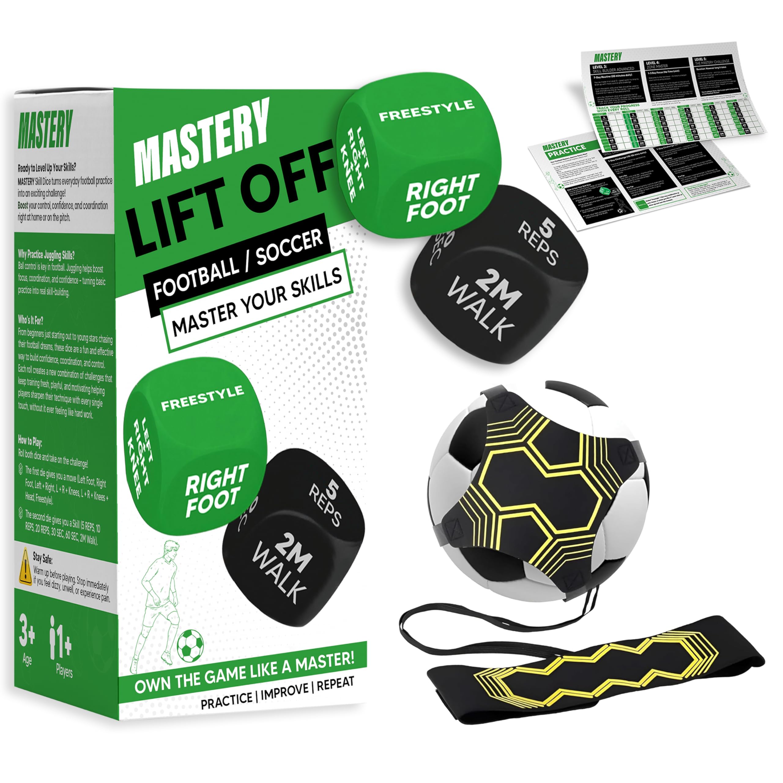 Football Training Dice with Football Kick Trainer | Keepy Up Skills Dice Game & Solo Football Kick Trainer for Ball Control Football Gifts For Boys | Football Training Equipment — image 1