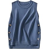 ANRABESS Womens Sweater Vest Summer Sleeveless Crewneck Ribbed Knit Side Button Loose Pullover Tank Tops 2025 Fall Outfits