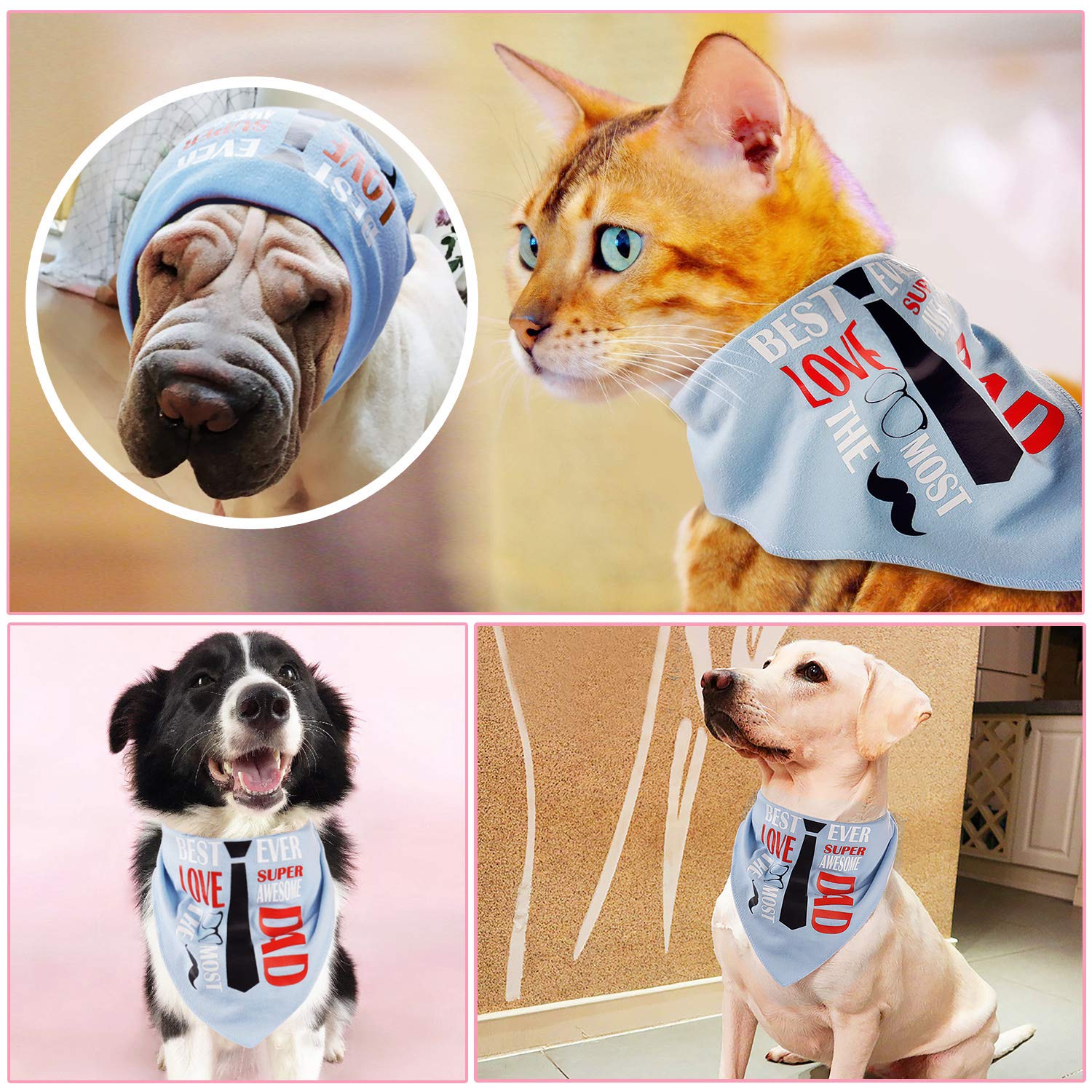 Legendog Dog Bandana Personalised Dog Bandana \'I LOVE DAD\' Theme Pet Bandana Creative Scarf Pet Bib for Medium Large Cat Dog