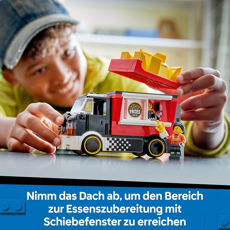 City Pommes-Truck - Spielzeug Fahrzeug Modellbau mit abnehmbarem Verkaufsbereich, 2 Minifiguren und Zubehör - Geburtstagsgeschenk für Jungen ab 5 Jahren - 60488 — Foto 4 von 8