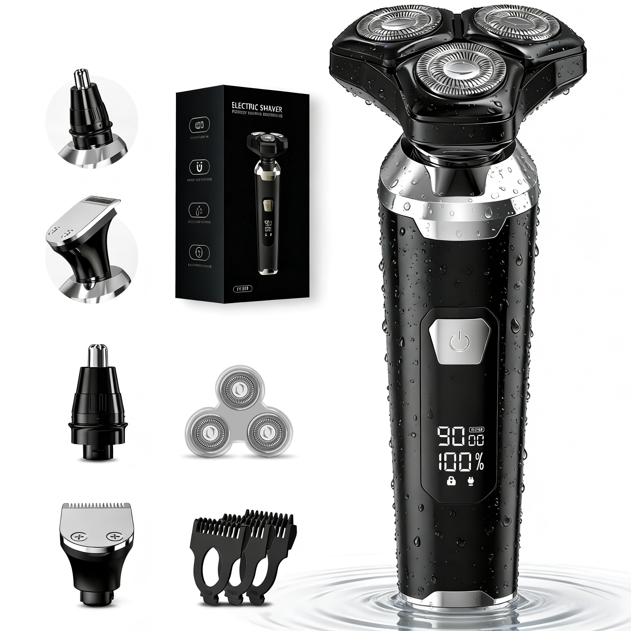 Photo 1 of Electric Razor for Men: Wet/Dry Electric Shaver with Upgraded Curved Razor Foil, Gentle on Sensitive Skin, 3-in-1 Cordless Shaver for Beard/Nose/Sideburns