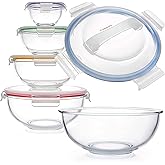 dokaworld Set of 5 Stackable Space-Saving Nesting Glass Bowls with BPA Free Lids for Foodprep, Storage, Baking, Mixing & Cooking, Microwave Safe - Durable Inert Borosilicate Glass