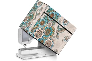 Annejudy Sewing Machine Dust Cover Protective Cover with Side Rope and Sewing Essentials Pockets Compatible with Standard Sewing Machines, Mandala Flower Bird