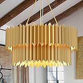 TOCHIC Modern Farmhouse Gold Chandelier, 24" 6-Light Drum Chandeliers for Dining Room, 2-Tier Metal Ceiling Light Fixture for