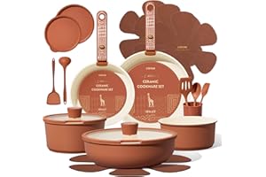 CAROTE 21-Piece Ceramic Cookware Set, Nonstick Pots and Pans Set with Detachable Handle, Non-Toxic Kitchen Cooking Set, Induc