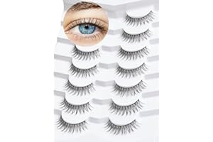 False Eyelashes Natural Look Wispy Lashes Thinner Band 3D Mink Lashes 10mm Short C Curl Fake Eyelashes Siligli Volume Lahses 7 Pair