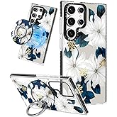 Lotadilo Cute Case for Samsung Galaxy S25 Ultra for Women Girls - Funny Blue Flower Design Compatible with Magsafe Magnetic Ring Holder Kickstand Fashion TPU Phone Covers