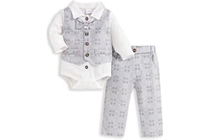 Crazyme Newborn Baby Boy Clothes Gentleman Outfits Long Sleeve Romper Bowtie Tuxedo Suit