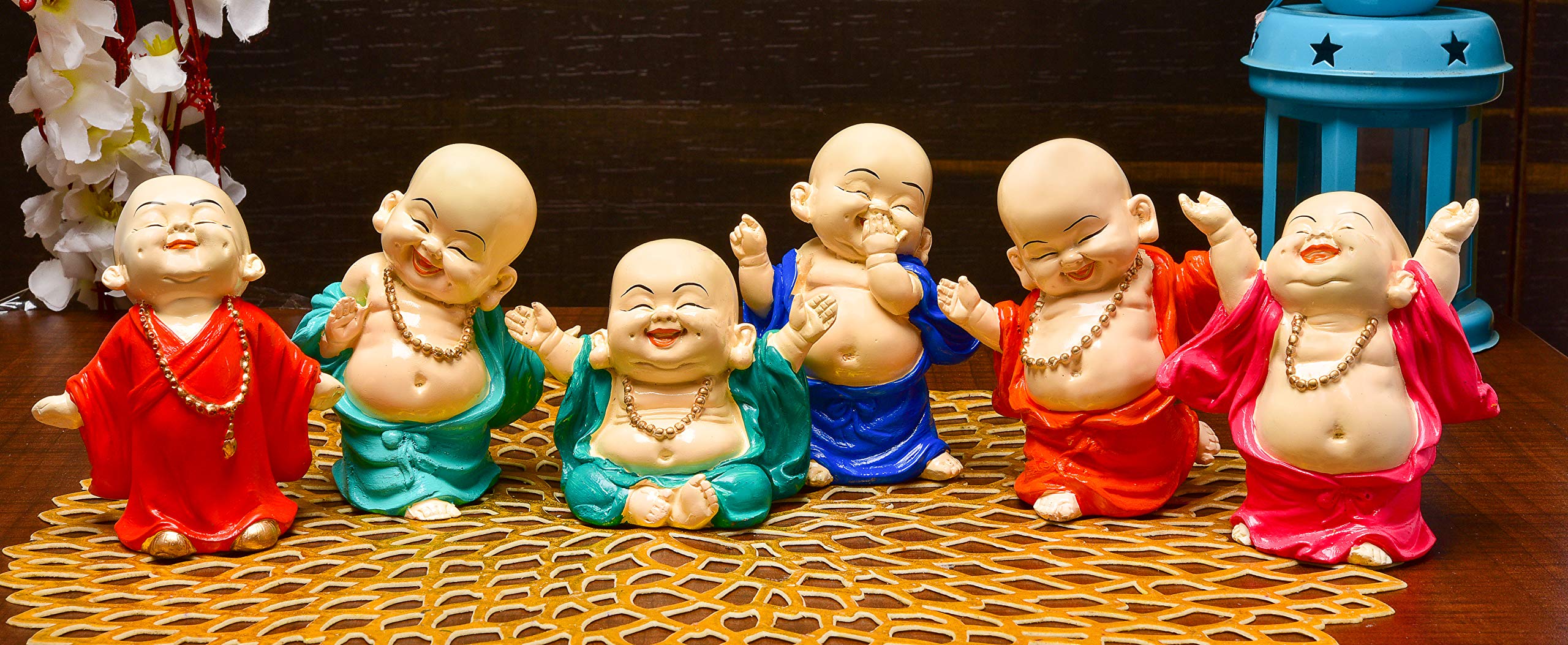 Karigaari India Handcrafted Set of 6 Resine Little Laughing Buddha Monk