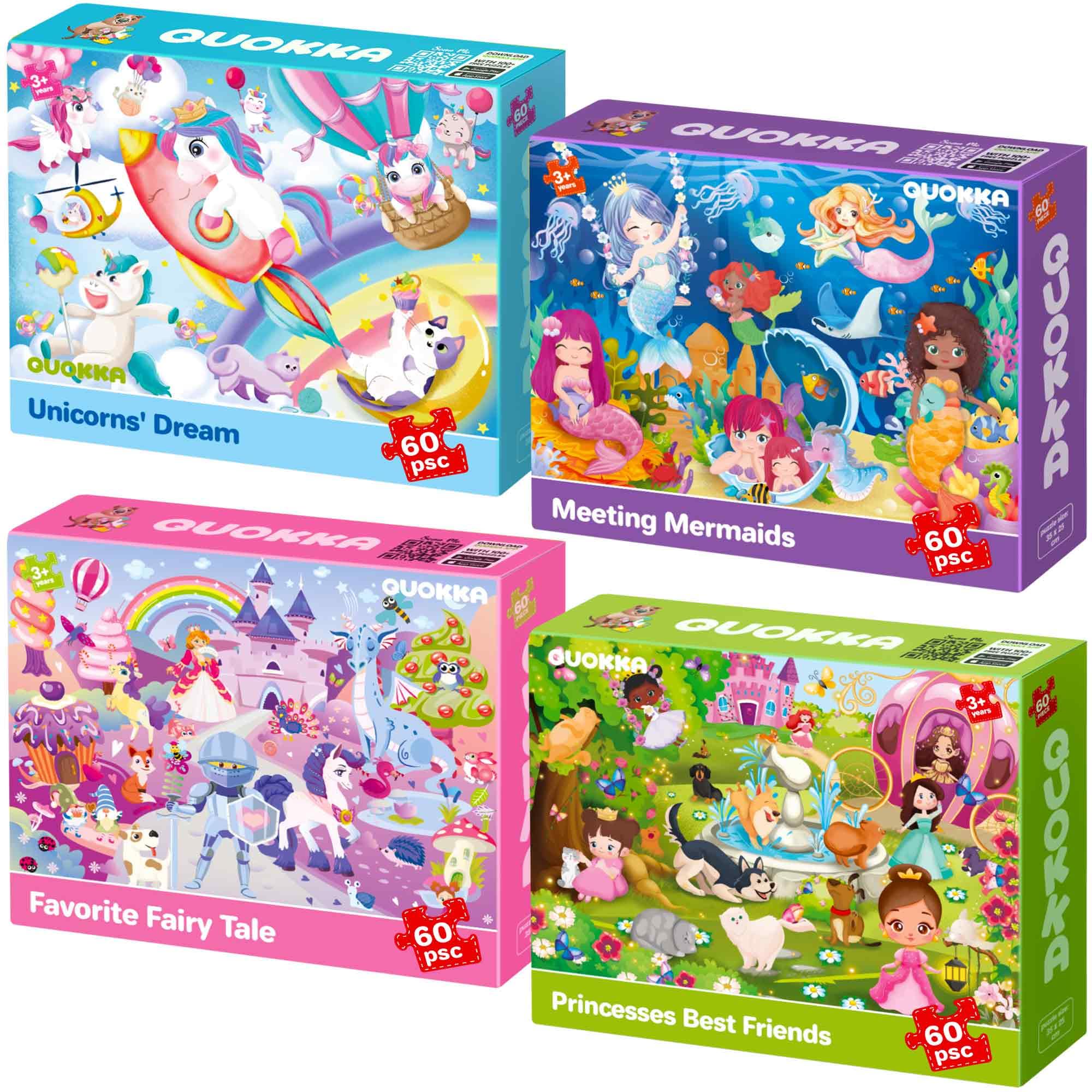 Photo 1 of ***MISSING 1 BOX ( 3 OF 4 BOXES ACCOUNTED FOR) *** QUOKKA Puzzles for Kids Ages 4-6 - Set of 4x60 Jigsaw Puzzles for Toddlers 3-5 - Unicorn Princess Animals Toys for Children 6-8 yo - Gift Educational Game for Boys & Girls