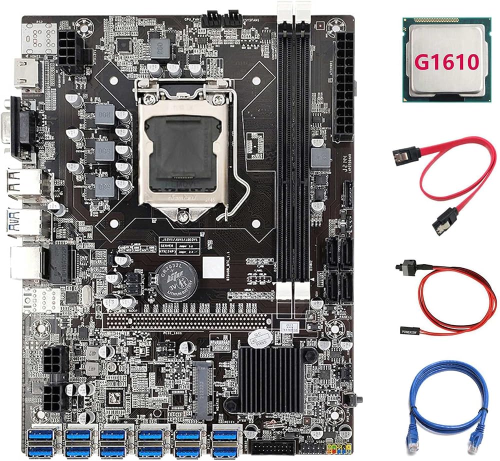 Lodokdre B75 ETH Miner Motherboard 12 PCIE to USB3.0 w/ G1610 CPU RJ45 Cable