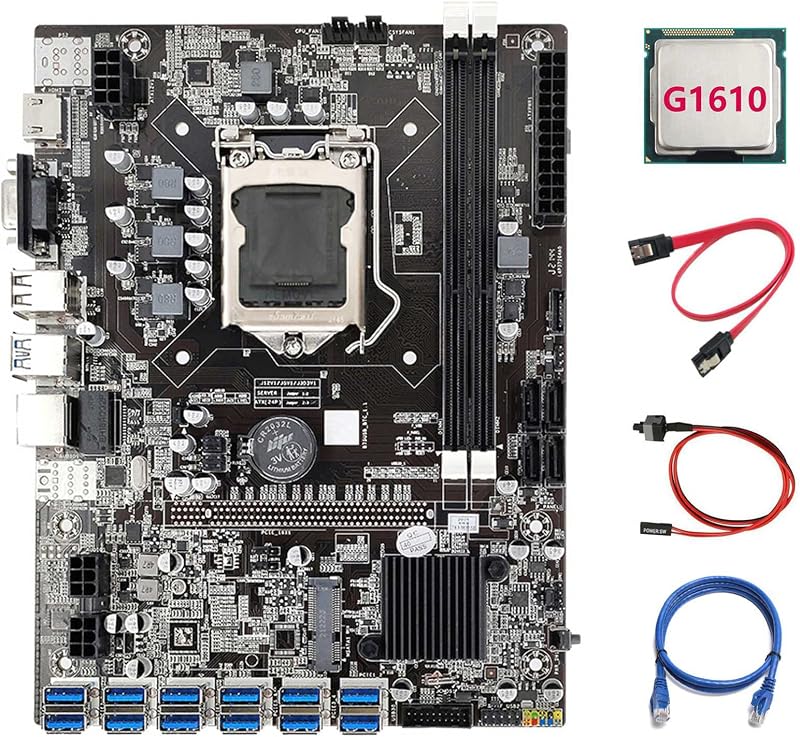 Lodokdre B75 ETH Miner Motherboard 12 PCIE to USB3.0 w/ G1610 CPU RJ45 Cable