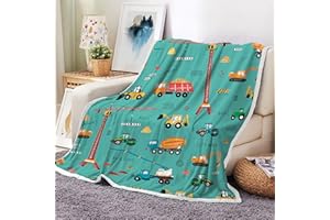 JAWO Kid Weighted Thick Throw Blanket for Couch Construction Truck ThrowBlanket Cartoon Excavator Vehicle Tractor Cars for Boys Kids Teen Soft Chunky Fleece Flannel Blanket for Bed Office 60x70, Blue