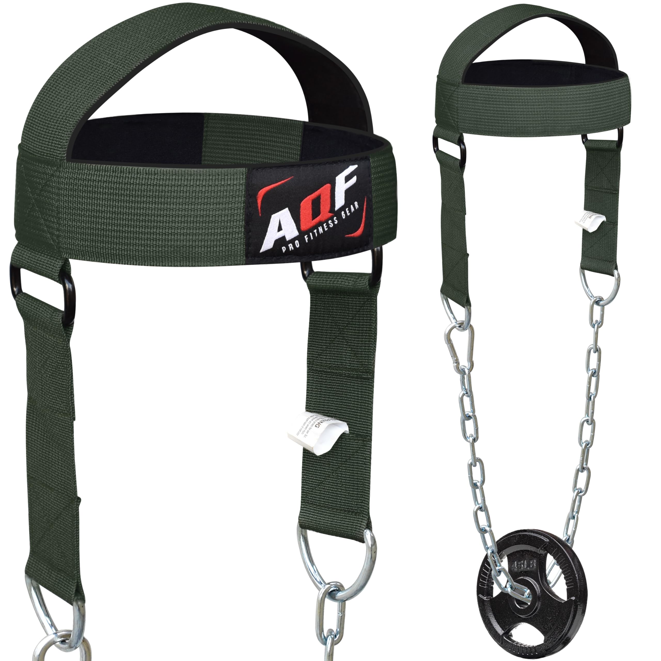 AQF Adjustable Head Harness, Neck Builder Belt Weight Lifting Neoprene Padded Neck Trainer – 30-Inch Long Steel Chain Neck Harness for Resistance Training, Injury Recovery, Muscle Strengthener