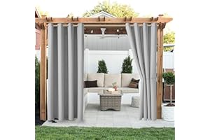LORDTEX Linen Look Indoor/Outdoor Curtains, 52" W x 95" L, Light Grey Waterproof, Privacy, Sun Blocking Textured Grommet Curtains for Patio, Pergola, Porch, Deck, Lanai, and Cabana, 2 Panels