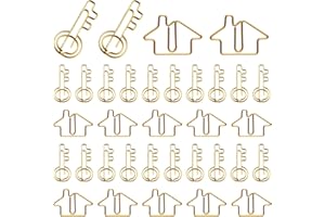 Gueevin 102 Pack Real Estate Agent Supplies, 50 House Shaped Paper Clips and 50 Key Shaped Wire Clips with 2 Clear Storage Boxes, Cute Office Gifts for Real Estate, Home, Classroom(Gold)