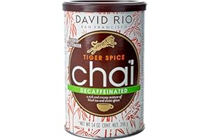 DAVID RIO Tiger Spice Decaffeinated Chai Tea Latte Mix, 14 Oz, Decaf Black Tea, Organic Spices, Dairy Free, Serve Hot or Cold, Just Add Water or Milk, 14 Servings