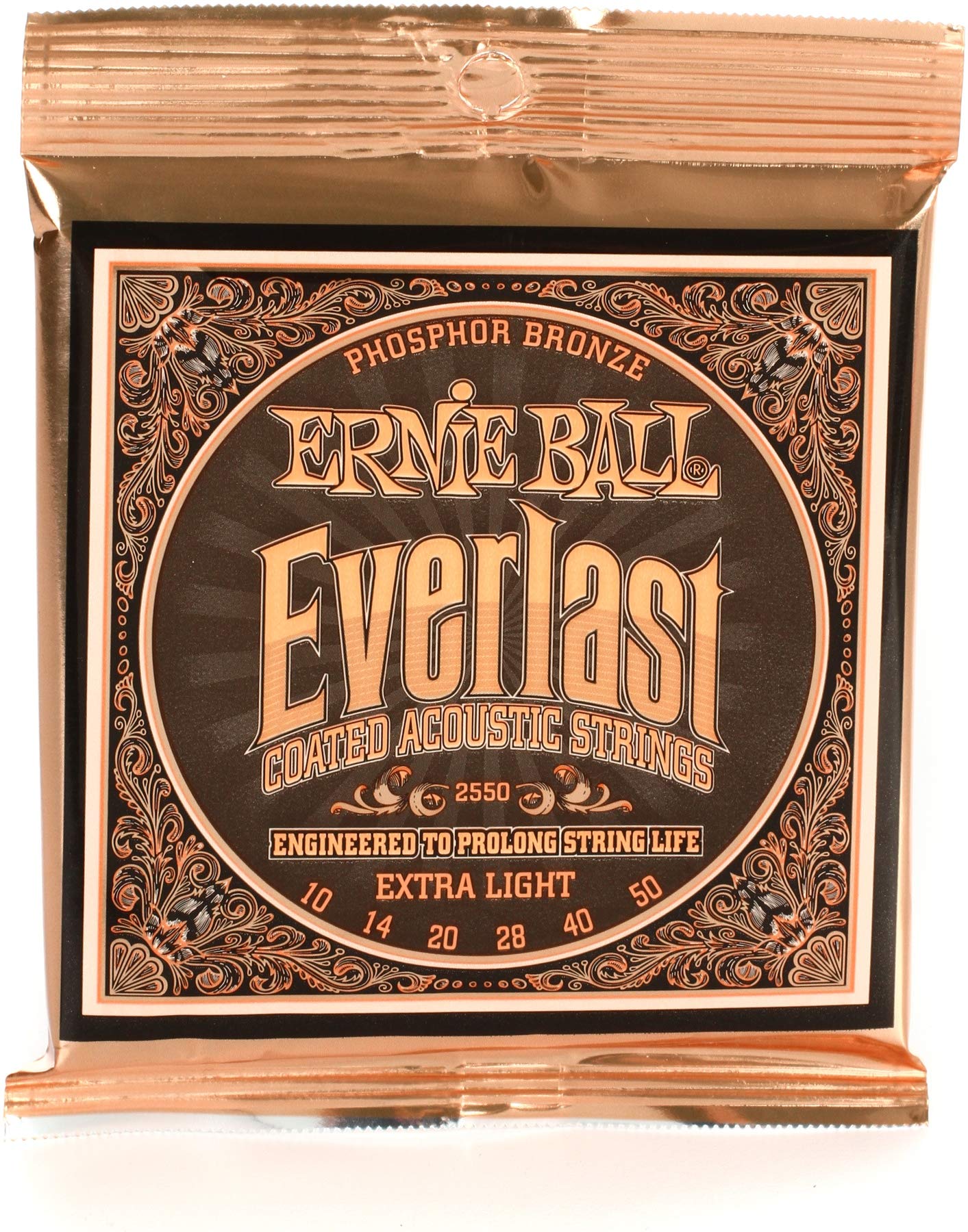 Ernie Ball Everlast Extra Light Coated Phosphor Bronze Acoustic Guitar Strings - 10-50 Gauge