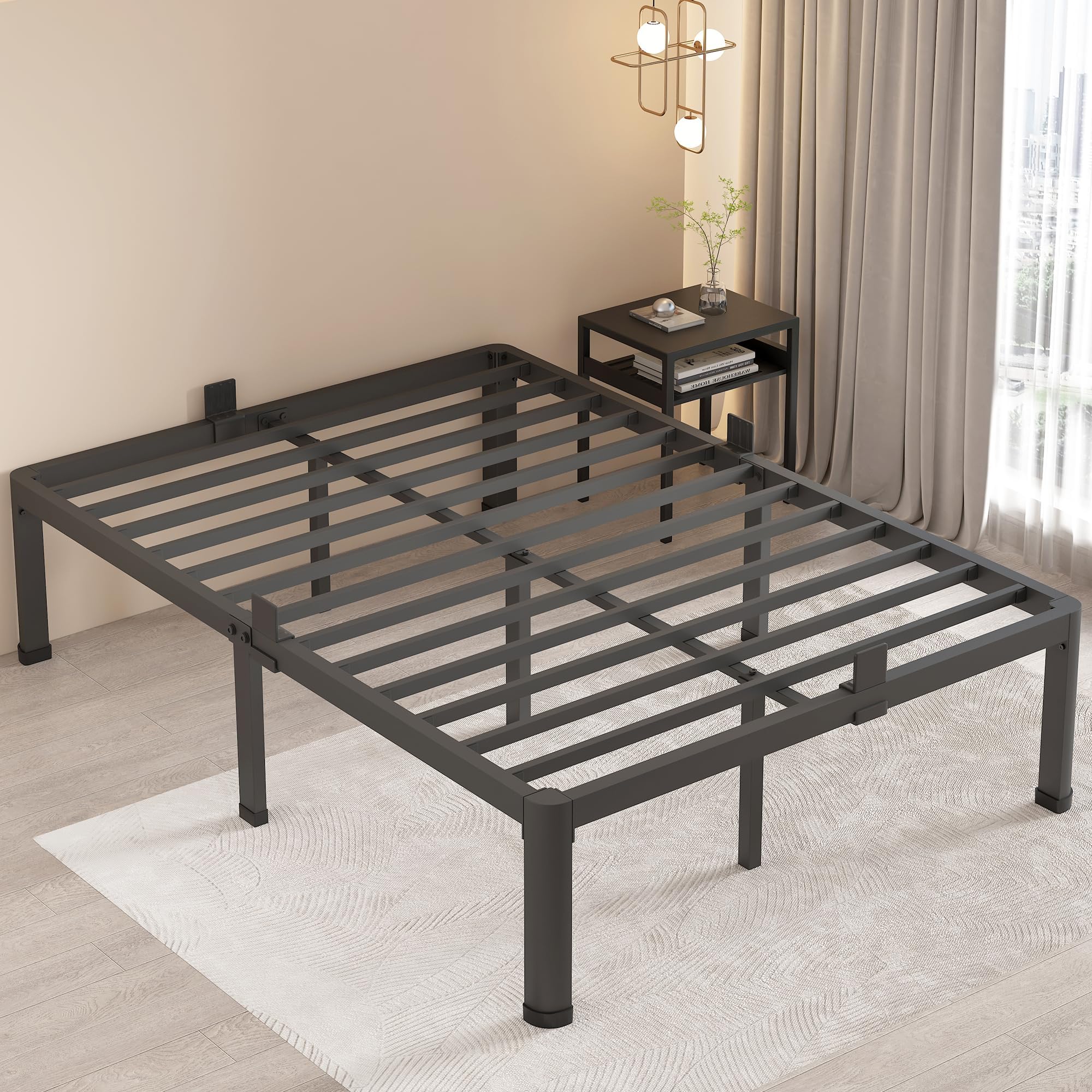 Photo 1 of MAF 18 Inch Full Size Bed Frame with Round Corner Legs Mattress Slide Stopper No Box Spring Needed Heavy Duty Metal Platform Bed Frames Under-Bed Storage Space, 3000 LBS Steel Slats Support