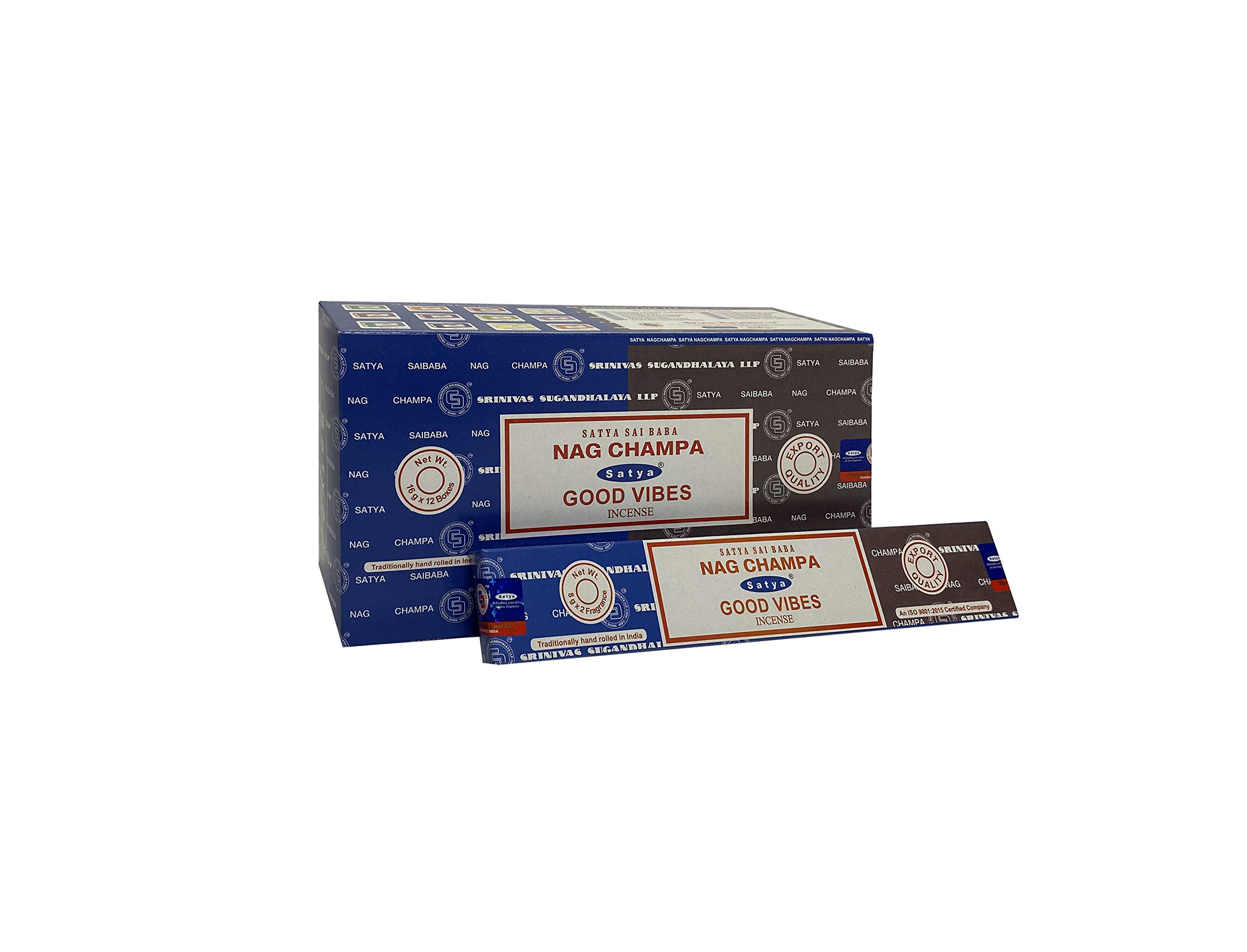 Satya 01318 Nag Champa & Good Vibes Combo Set Of Incense Sticks, 12 Packs x 16g