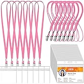 Marspark 50 Sets Clear Name Tags with Lanyard, Lanyards for ID Badges Reusable Strap with ID Holder Plastic Name Badges for Adults Business School Church Conference (Pink)