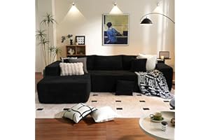 ovios 104" Cloud Sectional Couch with L-Shape Chaise,Modern Modular Sofa with Deep Seat, Upholstered Couches for Living Room Bedroom,No Assembly Required, Black (Corduroy Fabric)