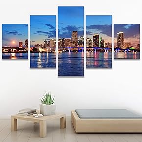 SIGNWIN Framed Canvas Wall Art Miami City Skyline...