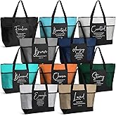 Paterr 10 Pcs Christian Tote Bags Bulk with Pocket Zipper for Women Bible Church Mothers Day Gifts(Neutral Color,Encouraged)