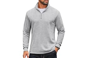 COOFANDY Men's Quarter Zip Pullover Sweatshirt Mock Neck Quilted Sweatshirt Lightweight Casual Long Sleeve Polo Shirt