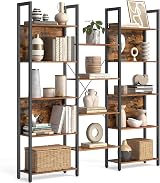 VASAGLE 14-Shelf Bookcase Industrial Style 24 x 158 x 166 cm Rustic Brown Black view 1