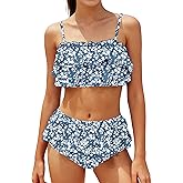 NAPU Girls Swimsuit Ruffled 2 Piece Bikini Set Girls Bathing Suit Tiered Swimsuits Adjustable Straps Beach Swimwear 9-16Y