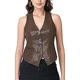 CFRTMTBB Women's PU Leather Vest Top Button Down V Neck Sleeveless Business Casual Jacket Vest Waistcoat
