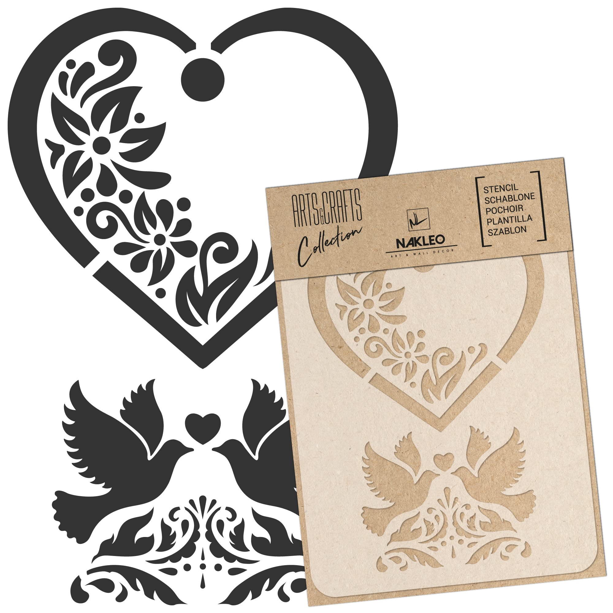 NAKLEO Painting Stencil for Crafts A5 15x21cm, Wedding Invitation Love Pattern, Reusable Plastic DIY & Scrapbooking Drawing Template, Decoupage Art Home Decor, Wall Wood Fabric Furniture