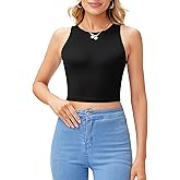 LAOLASI Womens Summer Tank Tops 2023 Sleeveless Halter Neck Racer Back Slim Fit Crop Tops Stretchy Double Lined Shirts