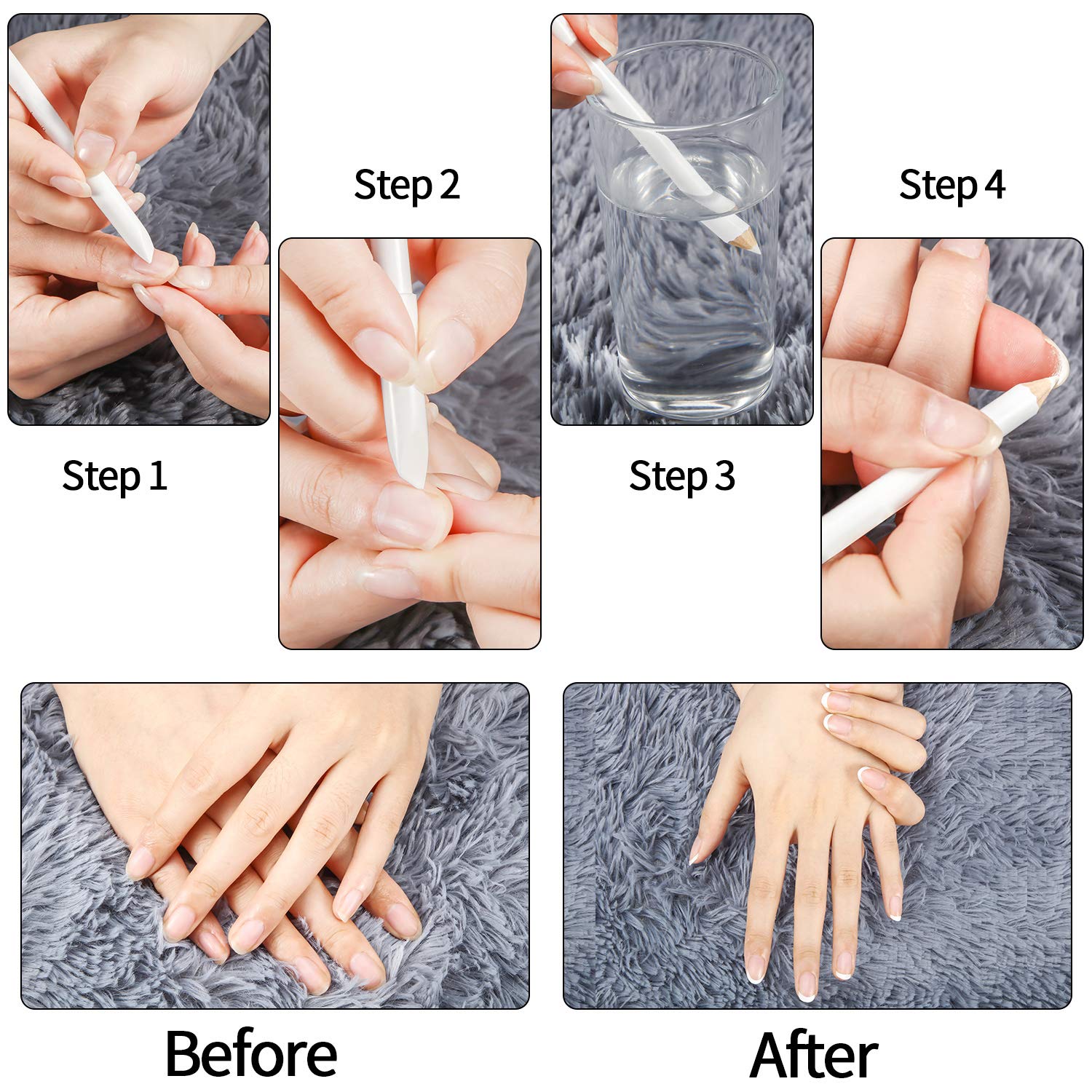 6 Pieces White Nail Pencils 2-In-1 Nail Whitening Pencils with Cuticle Pusher for French Manicure Supplies : Beauty