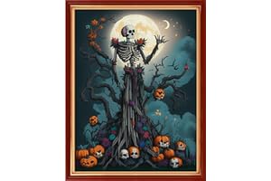 Dimensean Stamped Cross Stitch Kits Full Range of Embroidery Patterns Starter Kits for Beginners Adult or Kids DIY Cross Stitches Needlepoint Kits 11CT-Magic Skull 15.7x19.7 inch