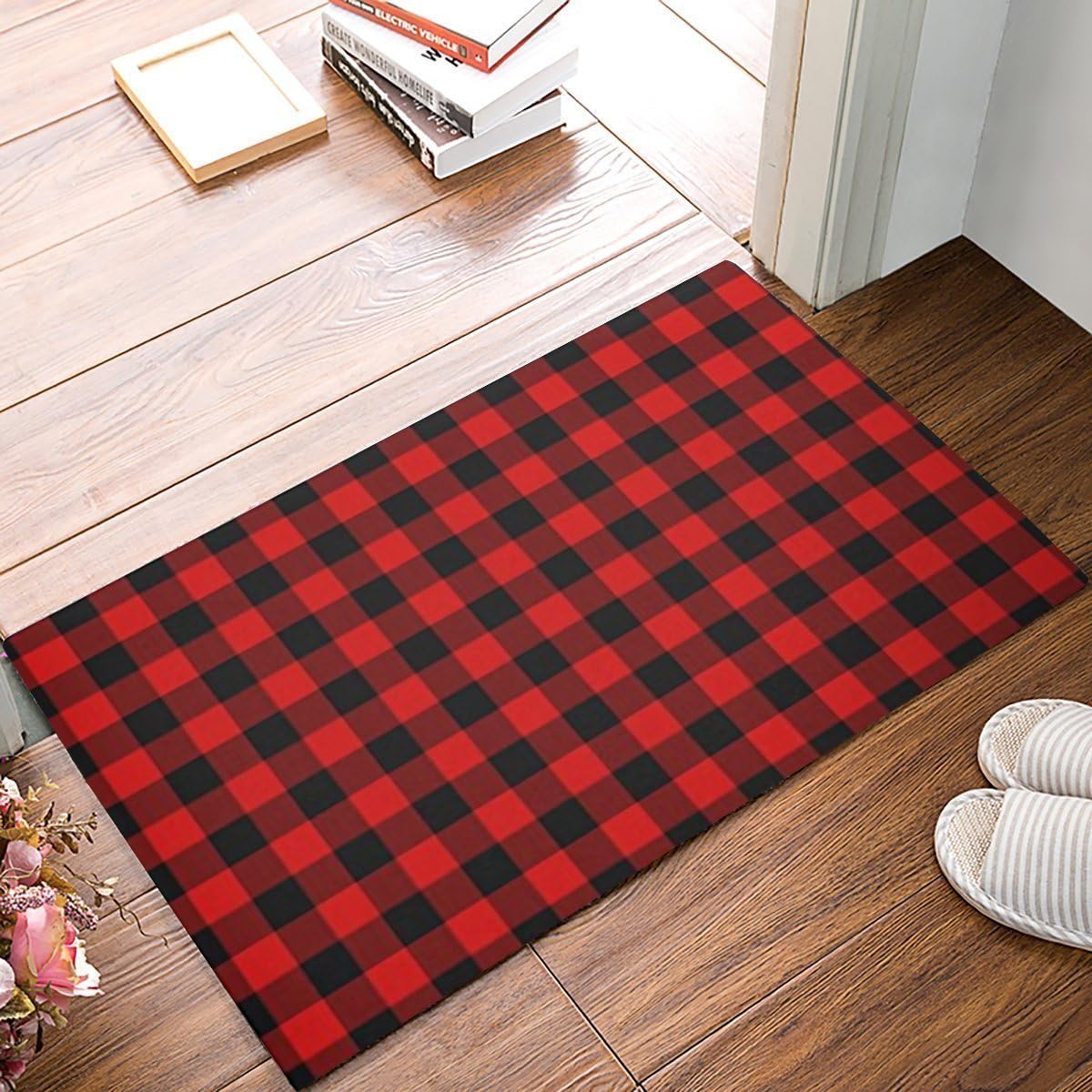 Life808 Rustic Red Black Buffalo Check Plaid Pattern Doormat Welcome Mats Rugs Carpet Indoor for Home 20 x 31.5 inch