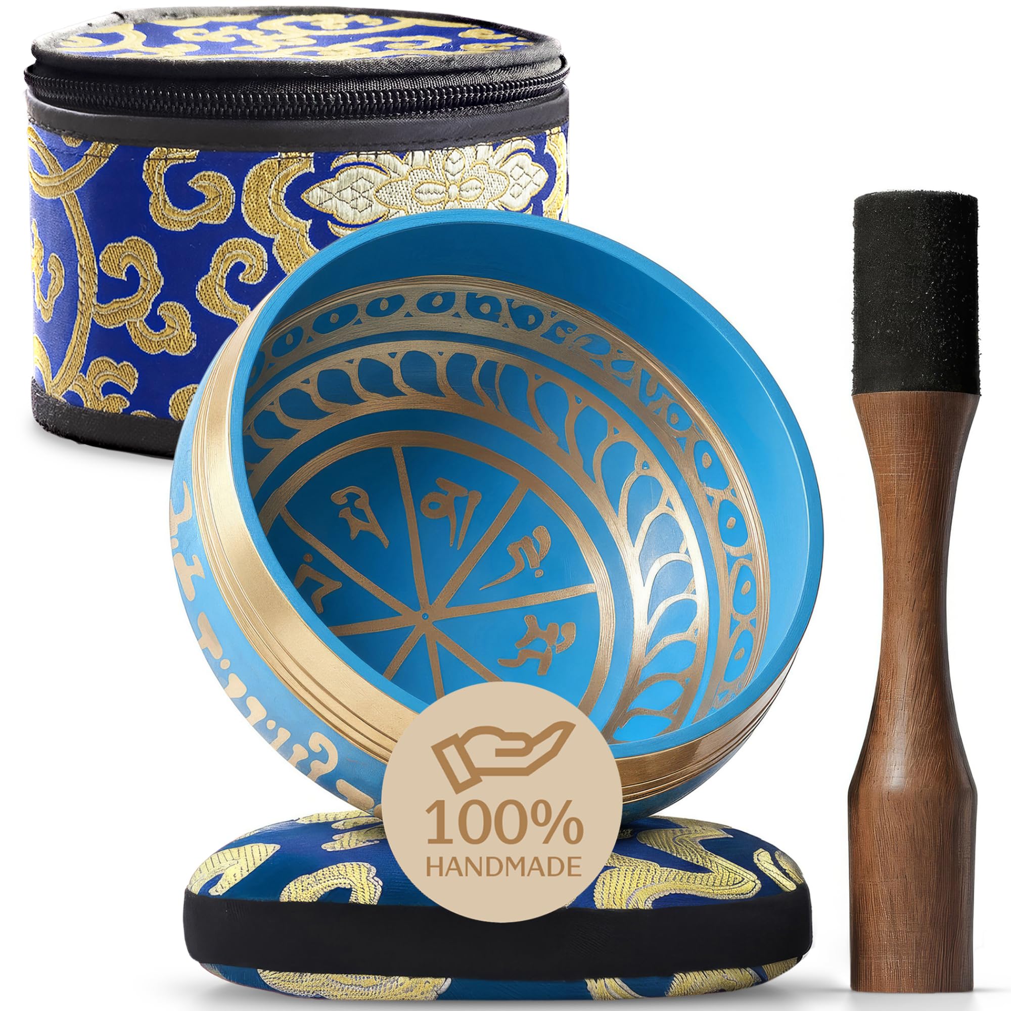 Handmade Tibetan Etched Singing Bowl Set with Case – Meditation Bowl & Sound Bowl with Cushion, Mallet & Guide – Ancient Tibetan Meditation Bowl for Therapy – Spiritual Decor Enhancements