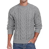 Askdeer Men's Pullover Sweater Cable Knit Crewneck Sweater Long Sleeve Classic Casual Sweater Tops