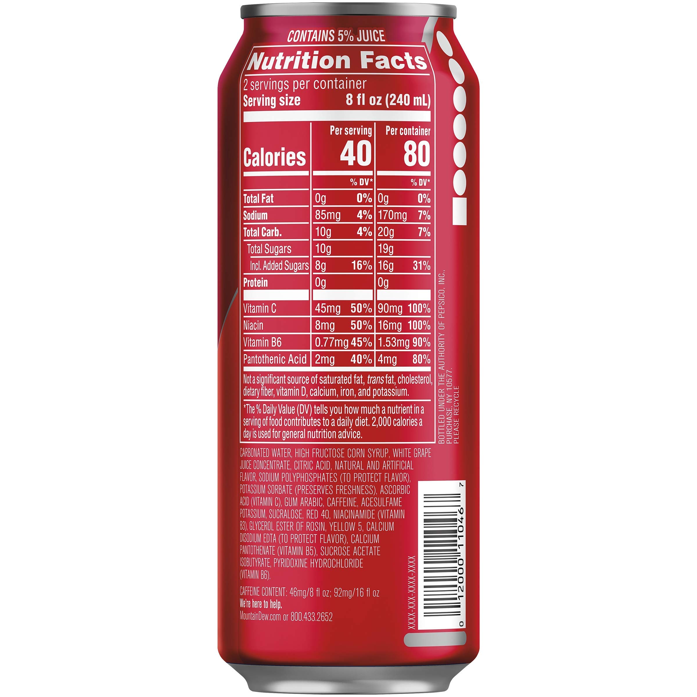 Mountain Dew Kickstart, Fruit Punch, 92mg Caffeine, Vitamins B & C, 80 ...