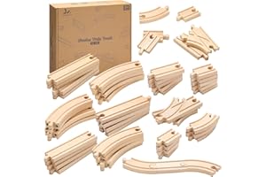 SainSmart Jr. Premium Wooden Train Track Set | 52-Piece Expandable 18FT Wood Railway System | Thomas & Brio Compatible with Storage Box | Ideal Gift for Kids 3-7