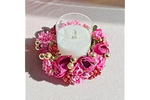MIYA LIFE Valentine Candle Rings Wreaths 3 Inch Center (Set of 2 Pcs) Floral Candle Rings (6'' Outer) Artificial Rose & Gold Berry Mini Wreaths Ideal Valentine's Day Candle Ring Mother's Day Candle Wreath