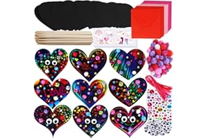 WINDIY 27 Sets Magic Color Scratch Paper Heart Ornaments Bookmarks Valentine Craft Kits Scratch Paper Heart Cutouts Pom-poms Googly Eyes for Kids Activity Art Project Valentine Party Favor Tree Decoration